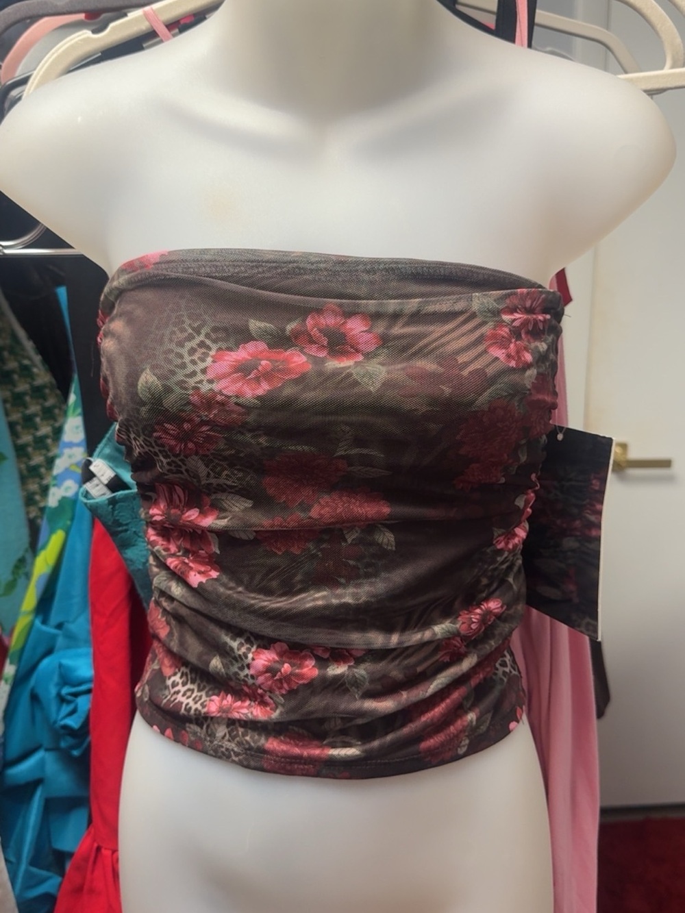 Y2K Floral/Animal Print Mesh Tube Top NWT